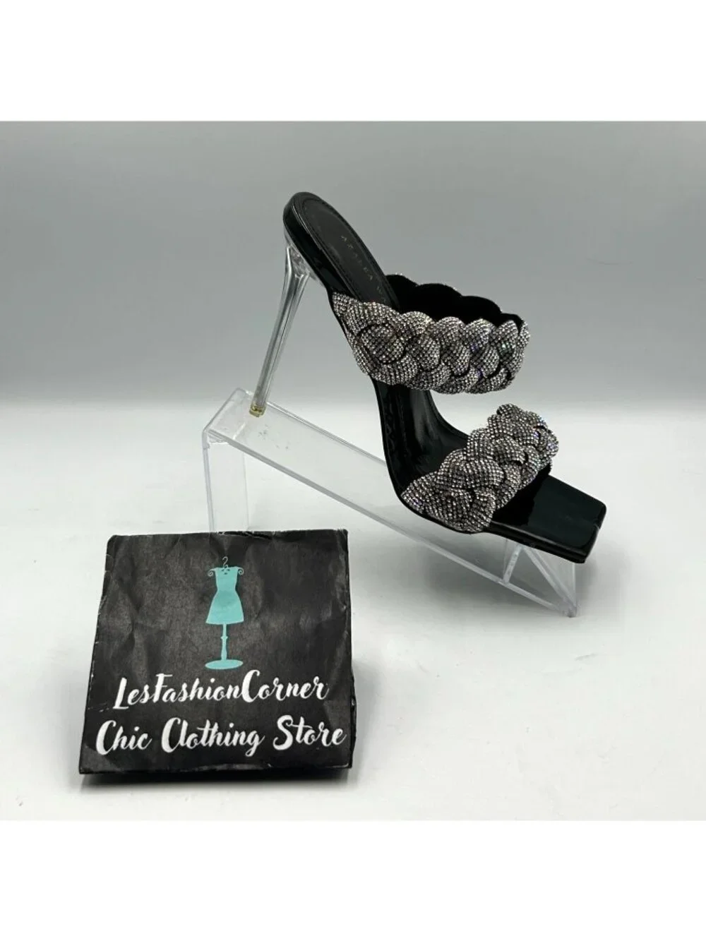 Azalea Wang Women's Black Patent Rhinestone Braided Stiletto Heels Size 6 3366 - Picture 14 of 16